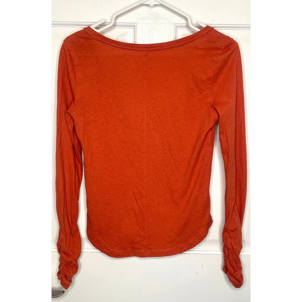 Anthropologie Pilcro Linen Blend Knit Henley Top Sz S Long Sleeve Ruching Boho - Picture 11 of 13